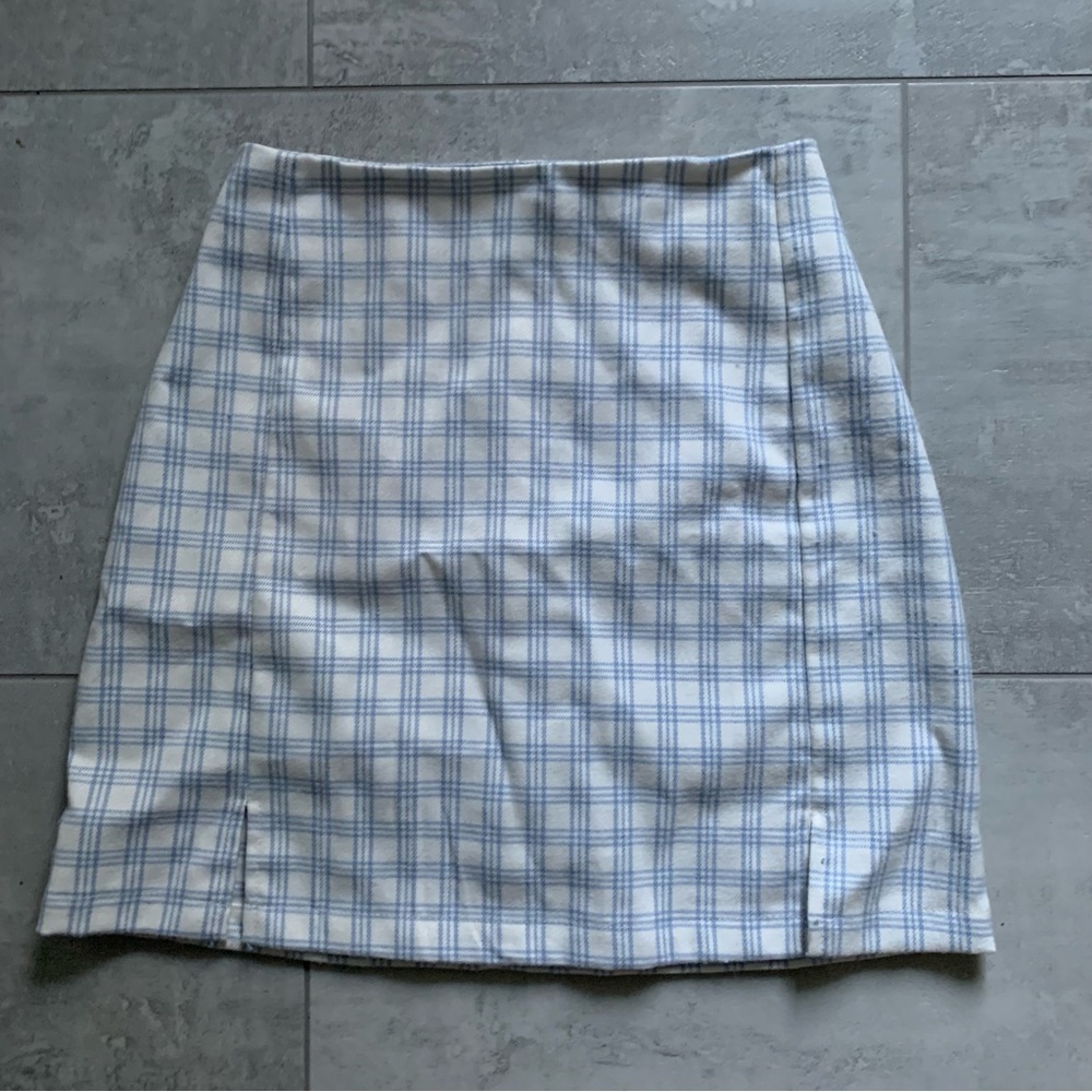 Brandy Melville Blue and White Plaid Cara Mini Skirt